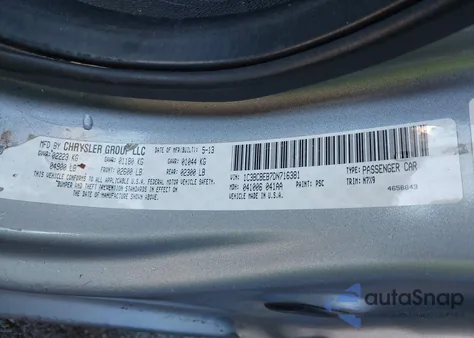 2013 Chrysler 200 Touring из США, поврежденный, VIN 1C3BCBEB7DN716381